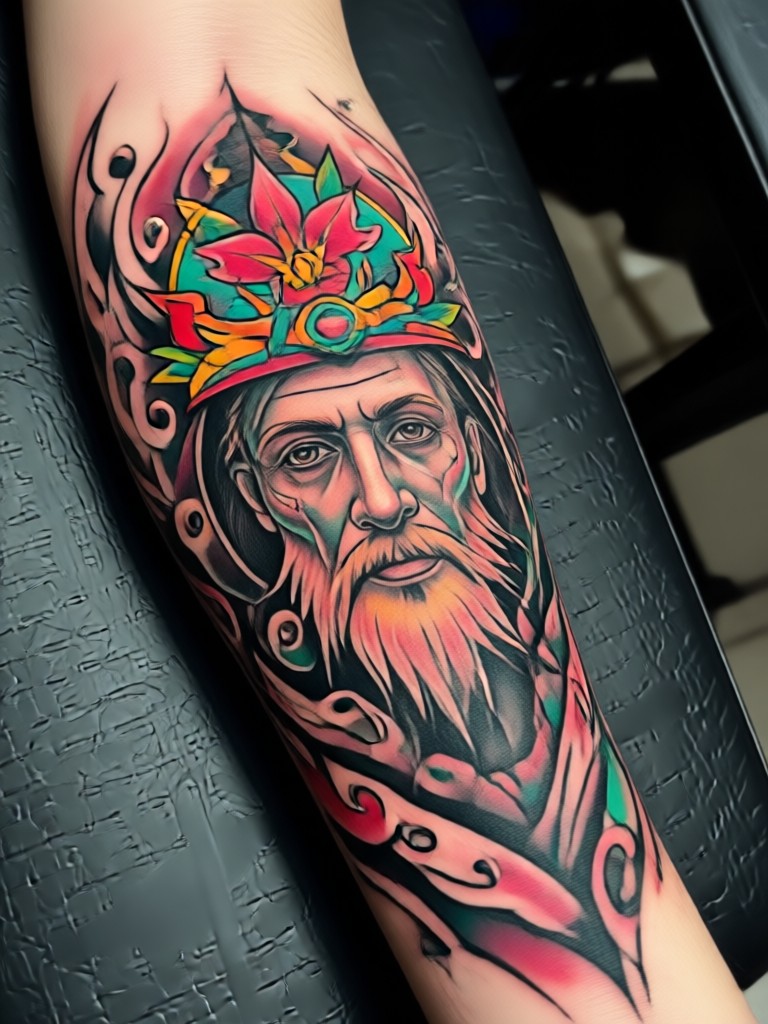 Geometric sleeve tattoo concept with mandala patterns