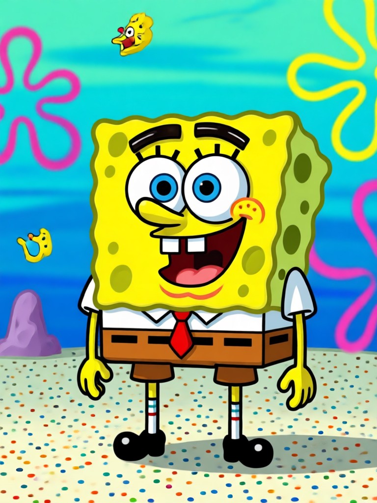 SpongeBob-Meme-Generator-Beispiel mit anpassbarer Textüberlagerung