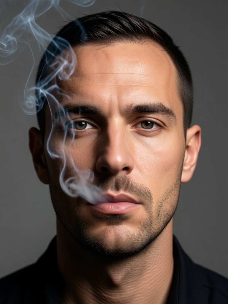 Conceptual portrait with abstract smoke shapes