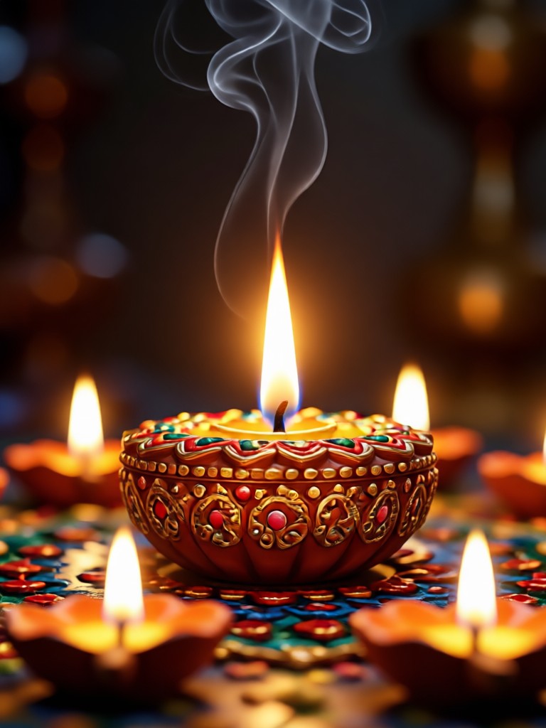 Mobile phone displaying a before and after Diwali AI photo transformation