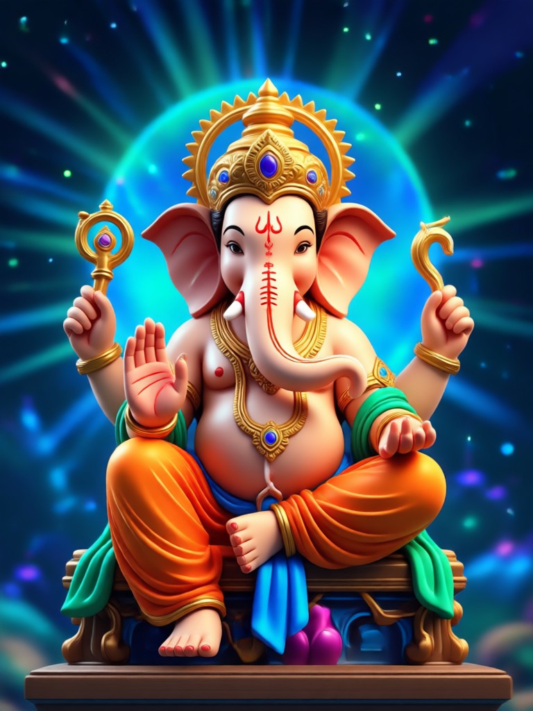 Marble Ganesh murti with animated blessing hand