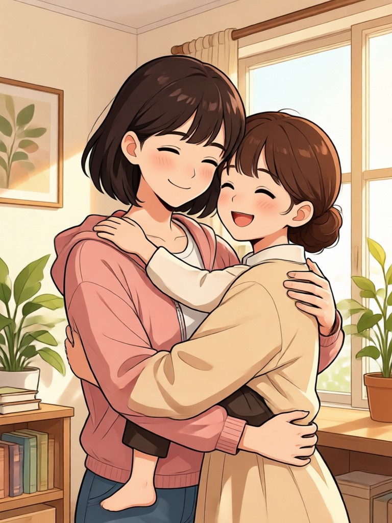 AI hug video with warm lighting
