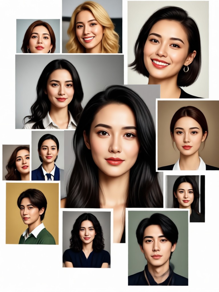 Fantasy character portrait collage with multiple angles