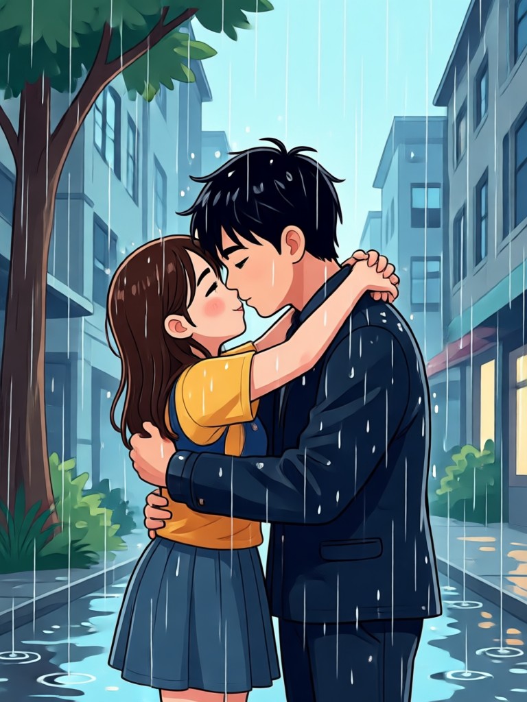 Vídeo de abrazo de pareja en la lluvia en la calle
