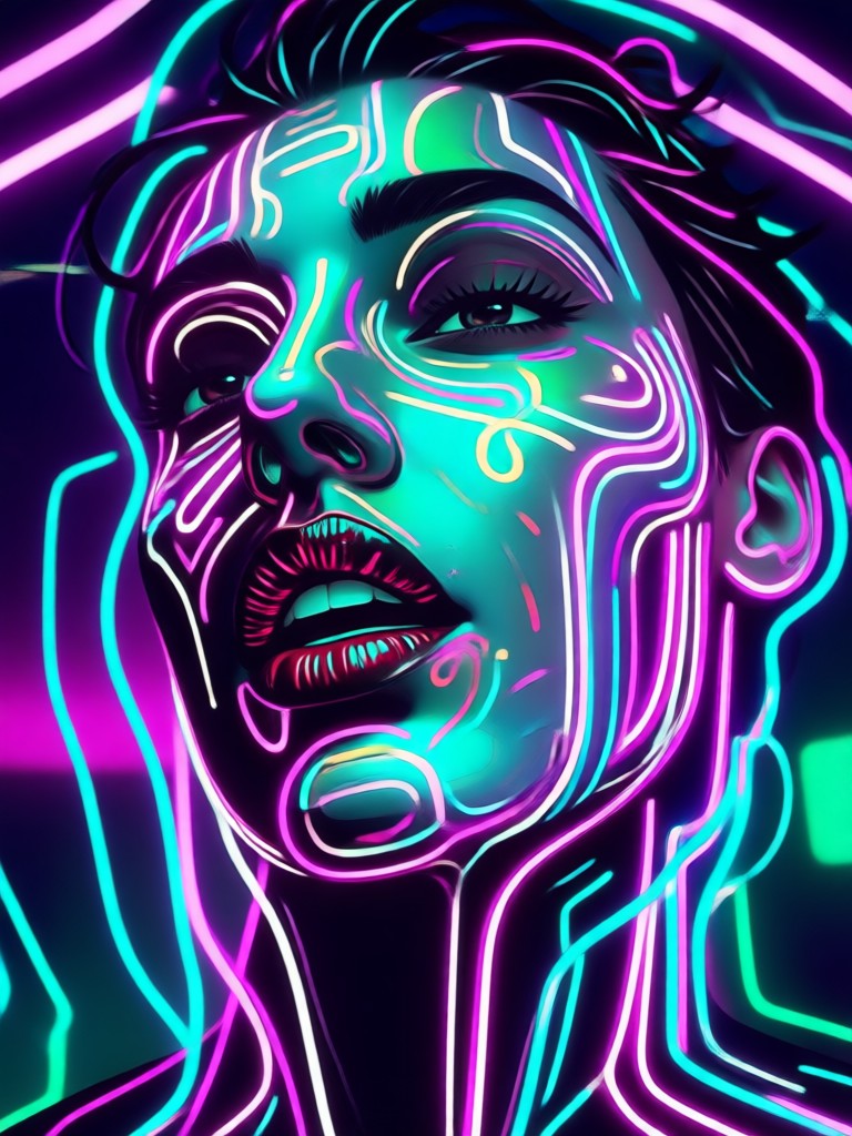 Cyberpunk style neon kiss with electric effects