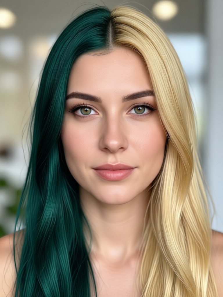AI hair color change to violet and purple ombre