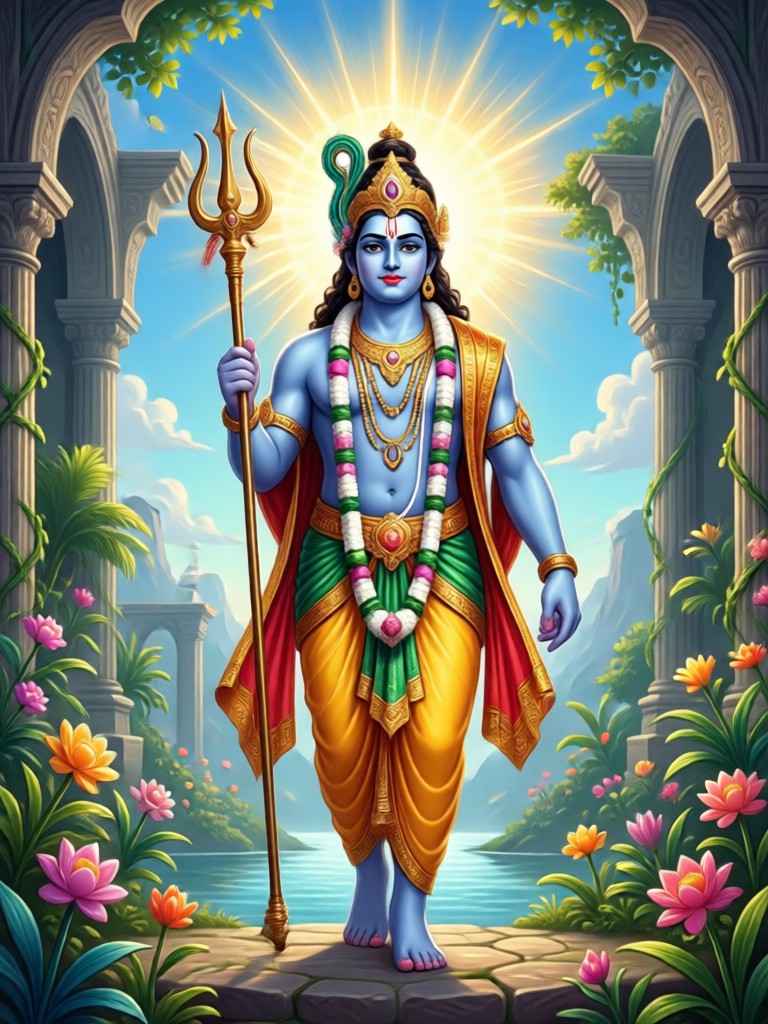 Krishna playing flute in a photorealistic AI scene