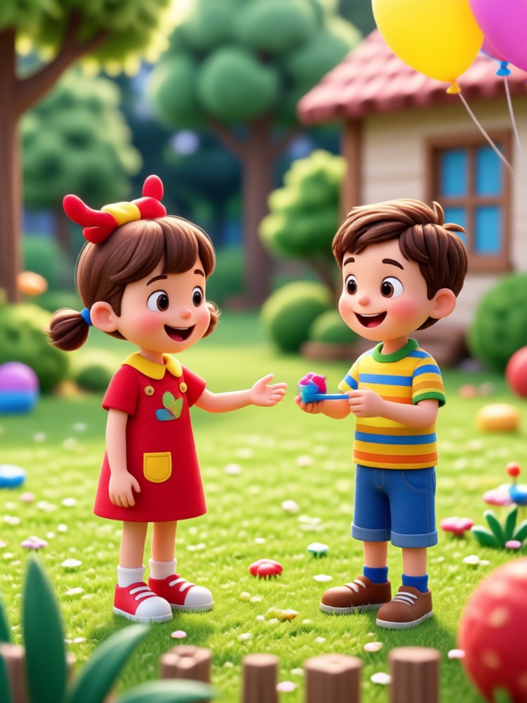 बगीचे में अपने छोटे स्वयं से मिलती लड़की का एआई वीडियो