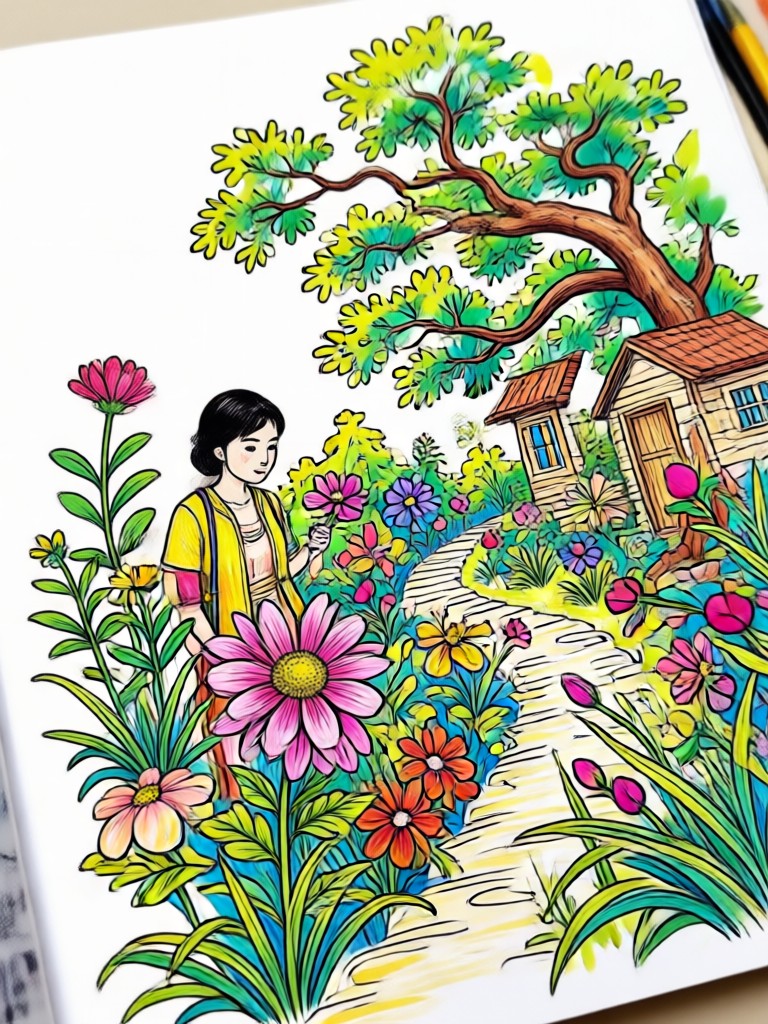 Detailed floral mandala AI coloring page