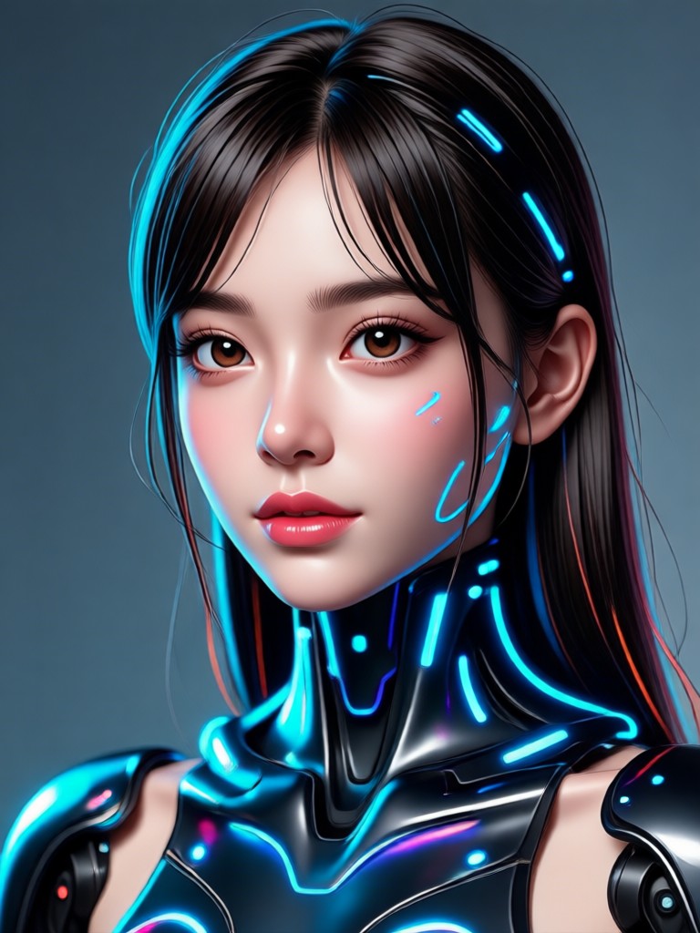 Cyberpunk style AI girl with glowing accessories