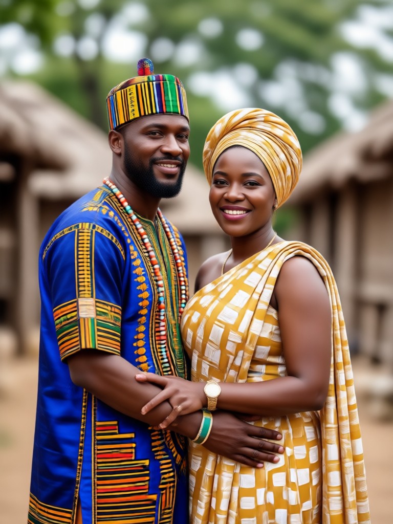 Yoruba traditional couple in white Aso Oke with royal beads