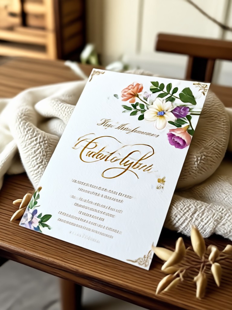 Bohemian illustrated marriage invitation card