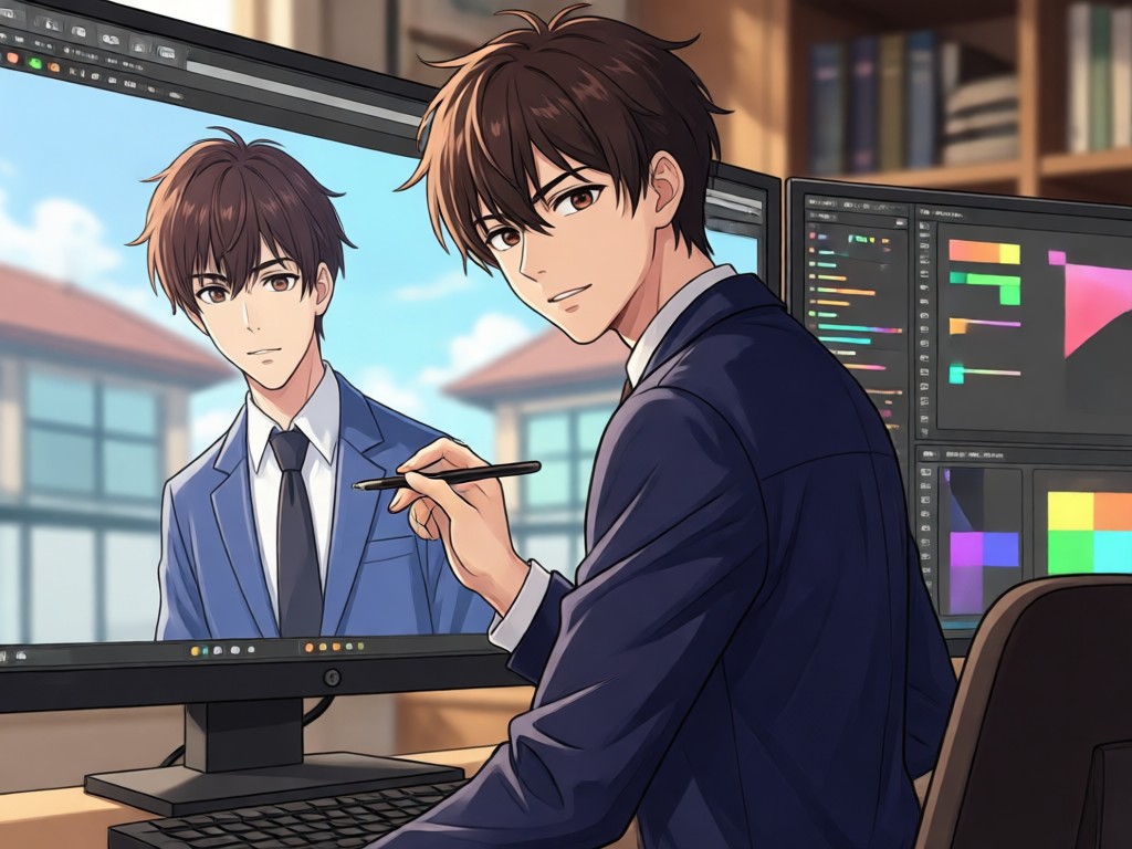 Anime character customization sliders for age, emotion, and detail