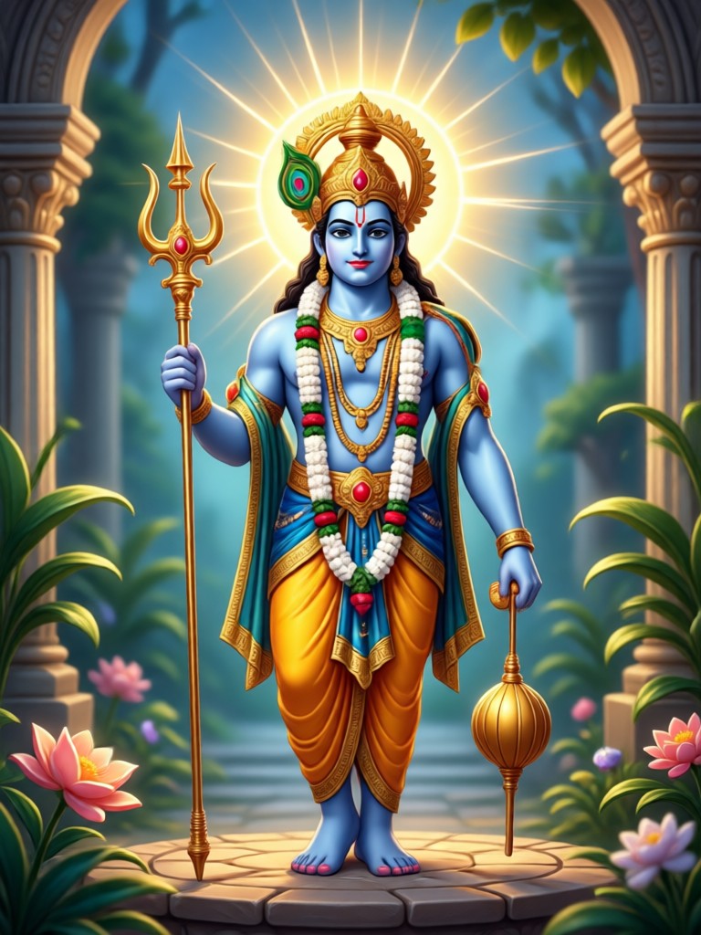 Epic battle scene with Krishna as AI art