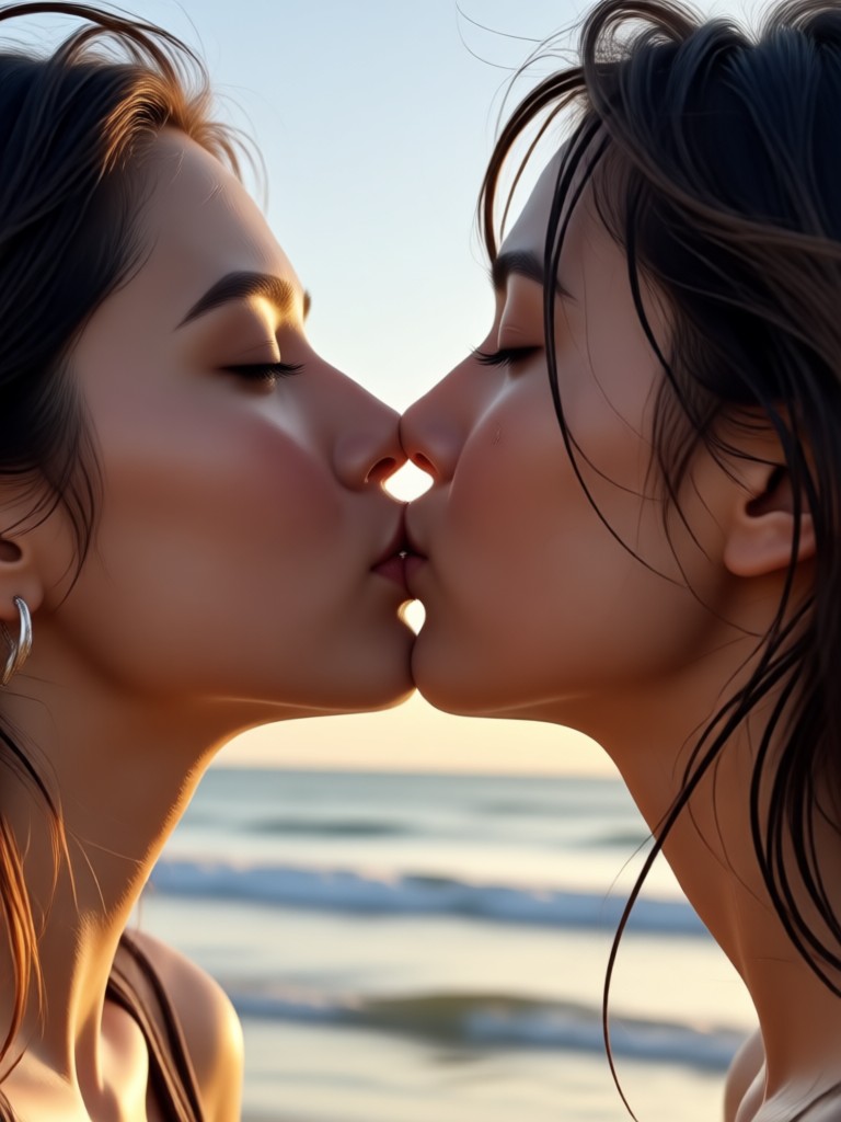 Beach sunset kiss video generated from picture