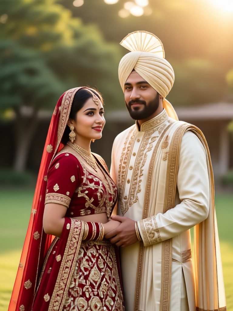 Pakistani couple in contemporary fusion wear