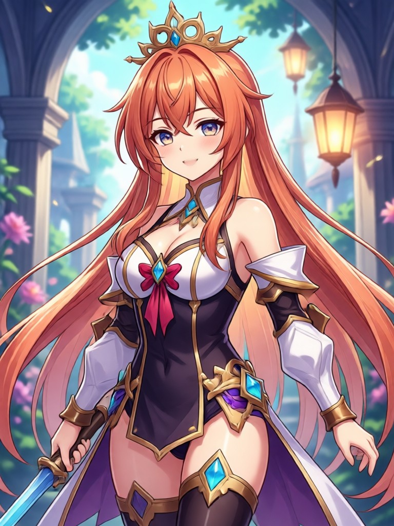 Personagem elfo de fantasia em estilo anime detalhado com elementos brilhantes