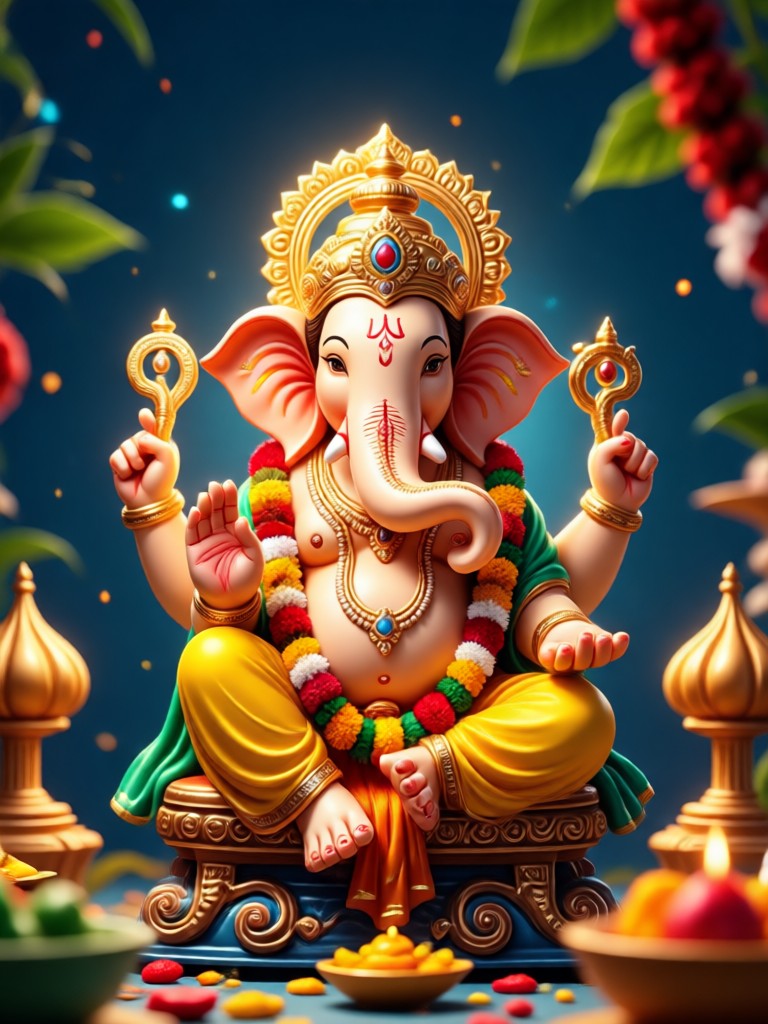 दिव्य सेटिंग में एआई जनरेटेड गणेश