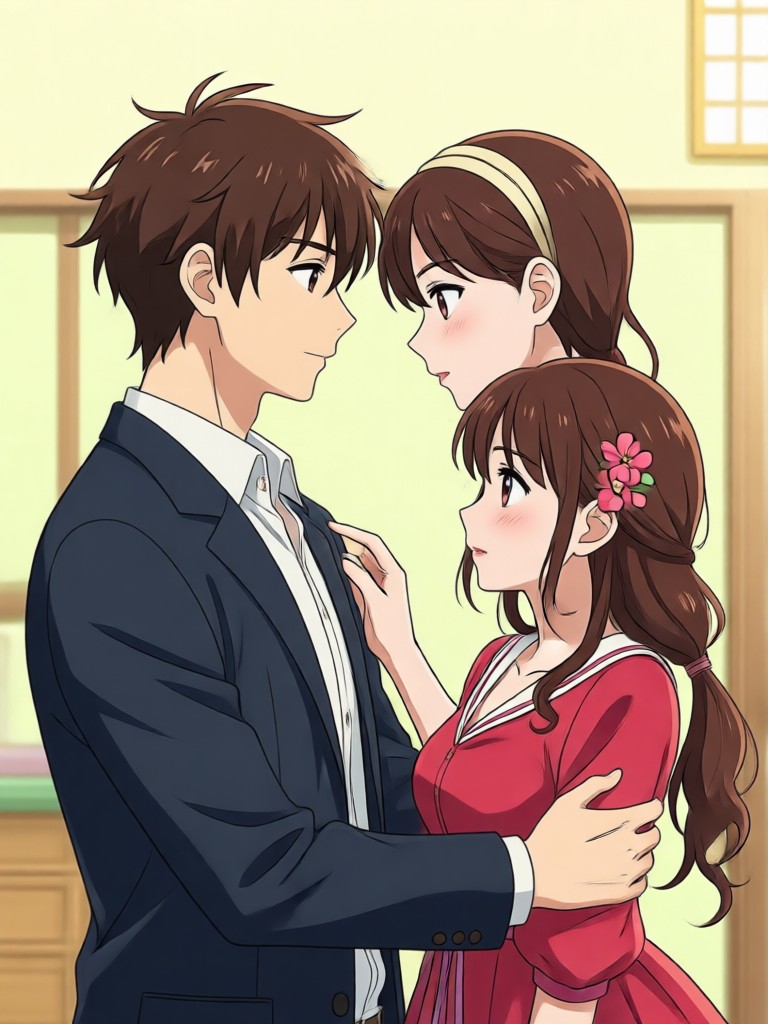 Seasonal anime couple autumn leaves video