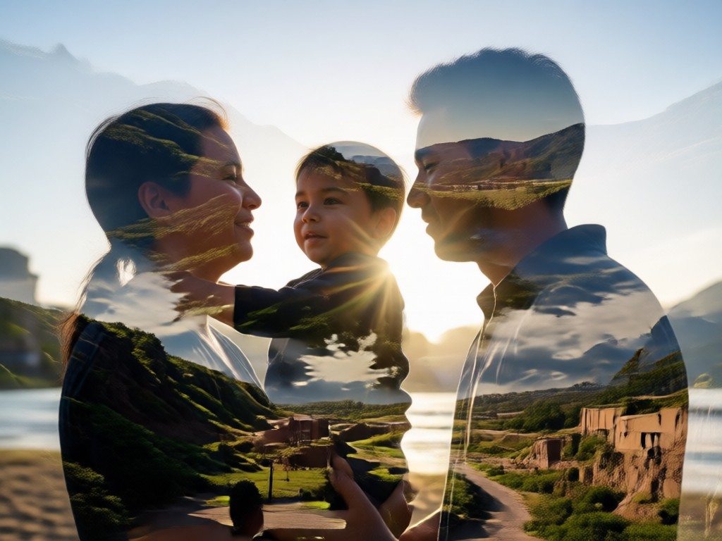 Combinação inteligente de IA de retrato familiar com paisagem