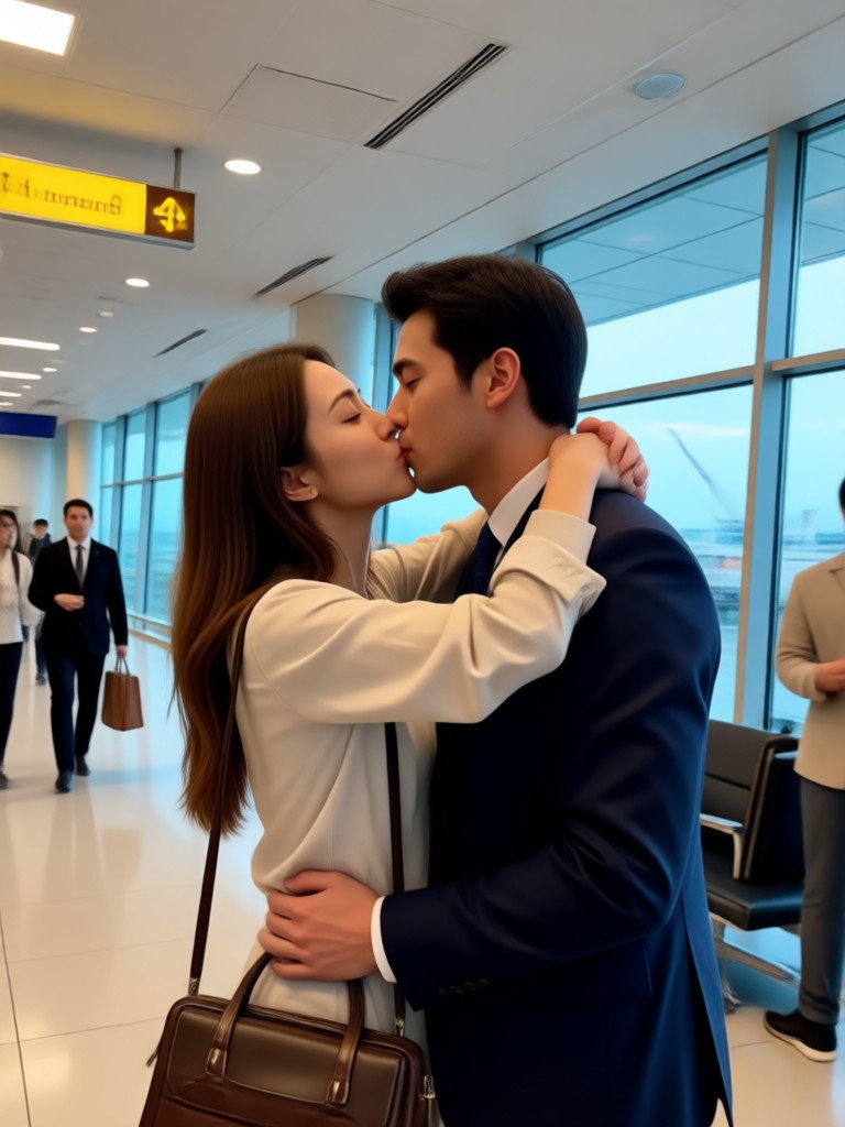 기쁨 가득한 공항 재회 키스 애니메이션