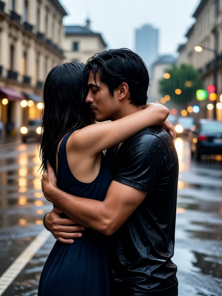 Cinematic golden hour monsoon cuddle video effect