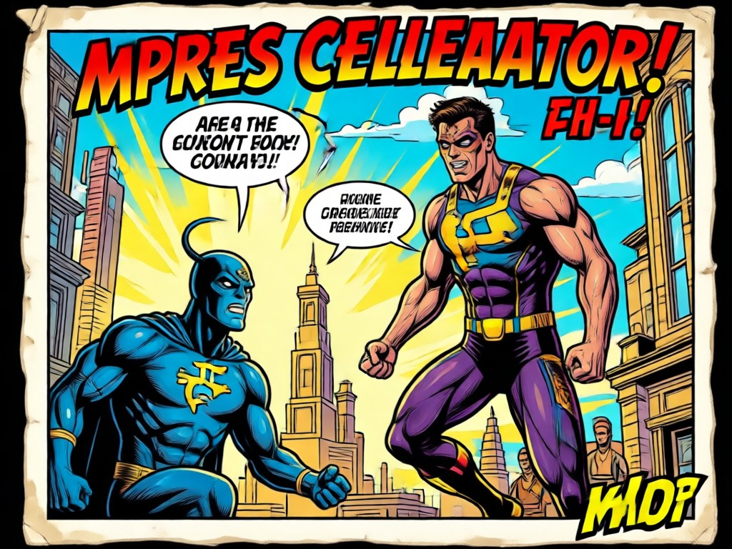 Comic panel with dynamic speech bubbles and sound effects