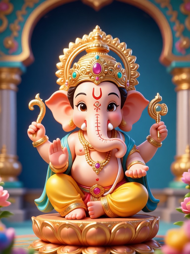 Niedlicher Ganpati blinzelt und lächelt im KI-Clip