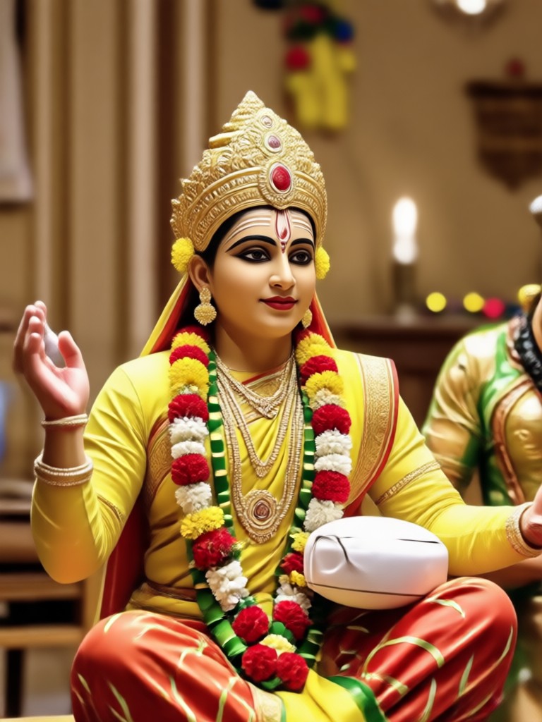 AI एन्हांस्ड उत्सवी मेकअप और दुपट्टे वाली महिला
