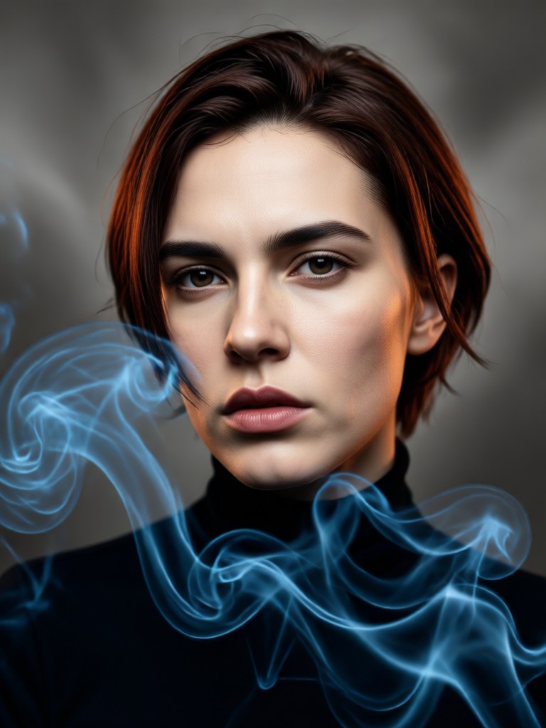 Portrait with subtle, wispy smoke accents