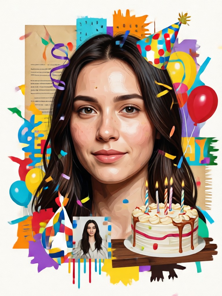 AI birthday portrait collage example