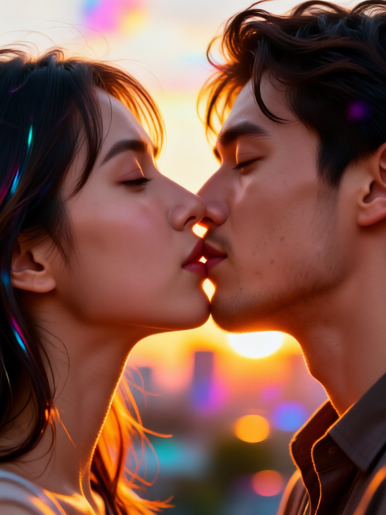 Realistic couple kiss for anniversary gift