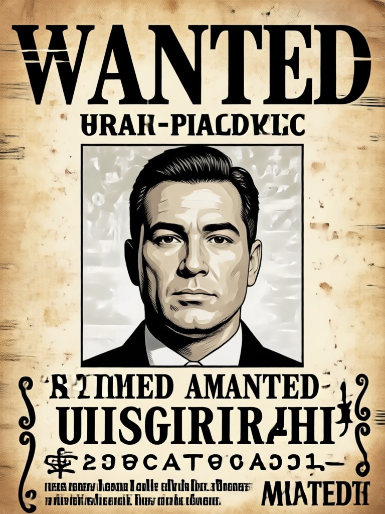 Fantasy wizard wanted poster with magical crimes