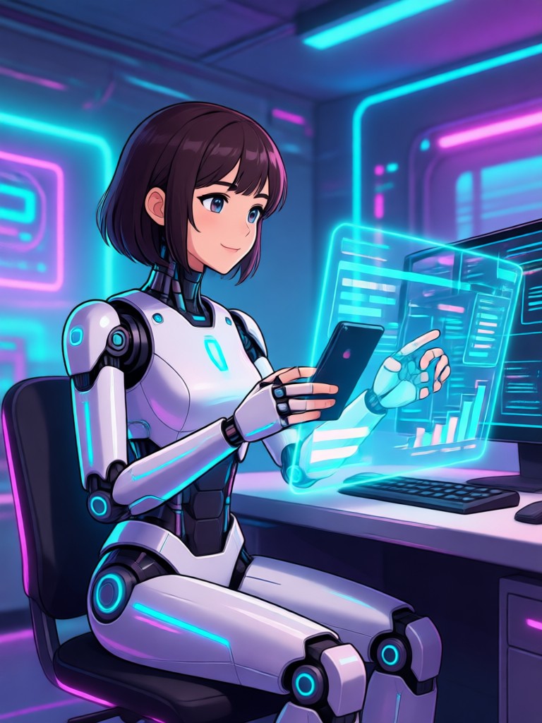 Anime style AI girlfriend smiling