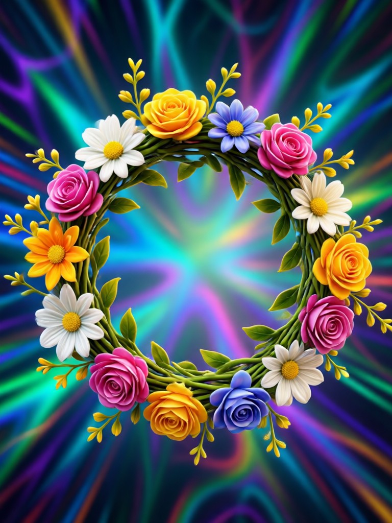 Colorful spring flower crown added by AI