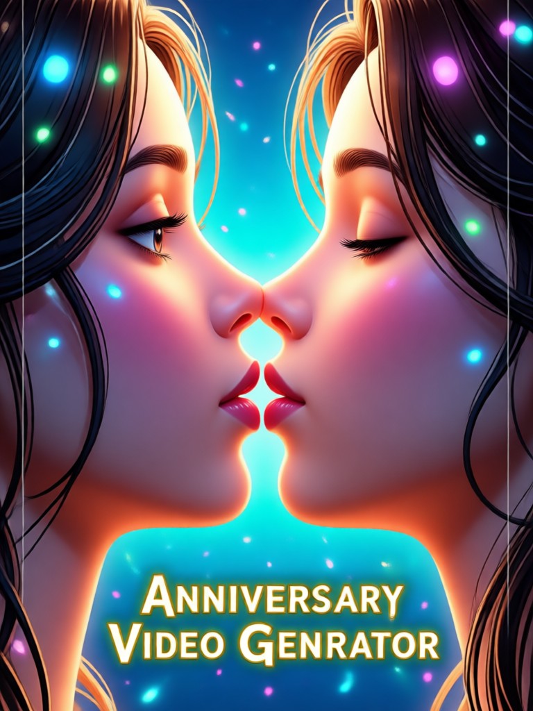 Long distance couple AI anniversary kiss video