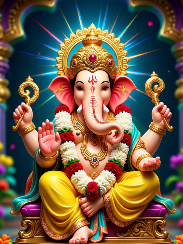 Ganpati with blinking eyes and smiling expression