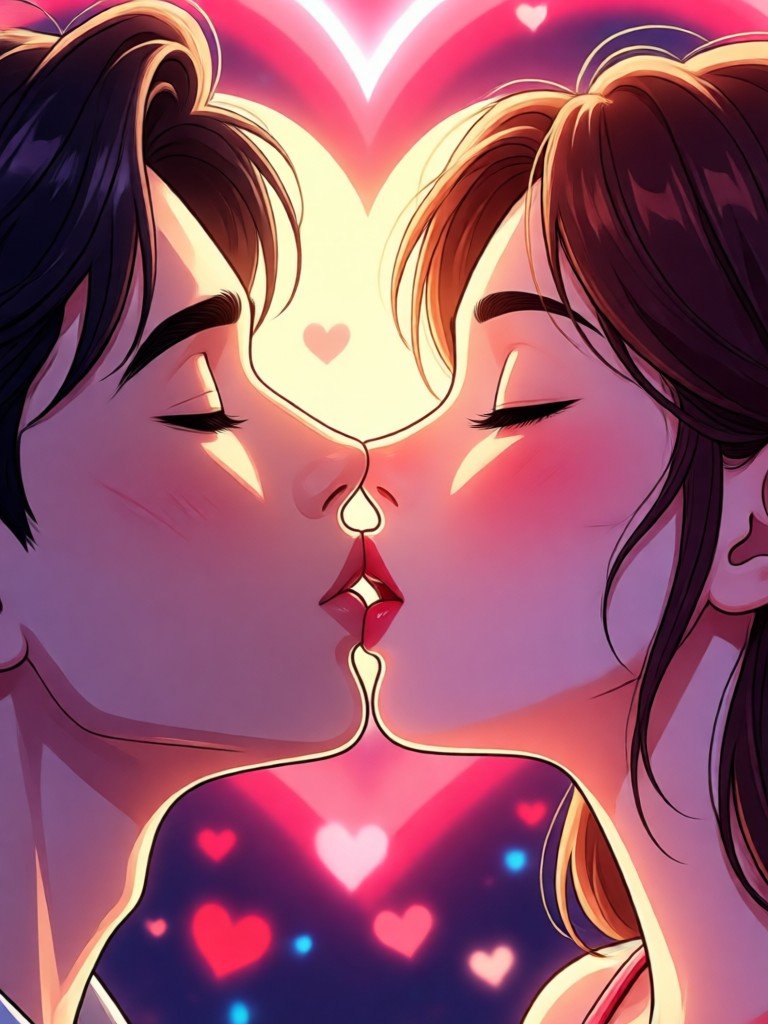 Dramatic black and white Valentine kissing animation