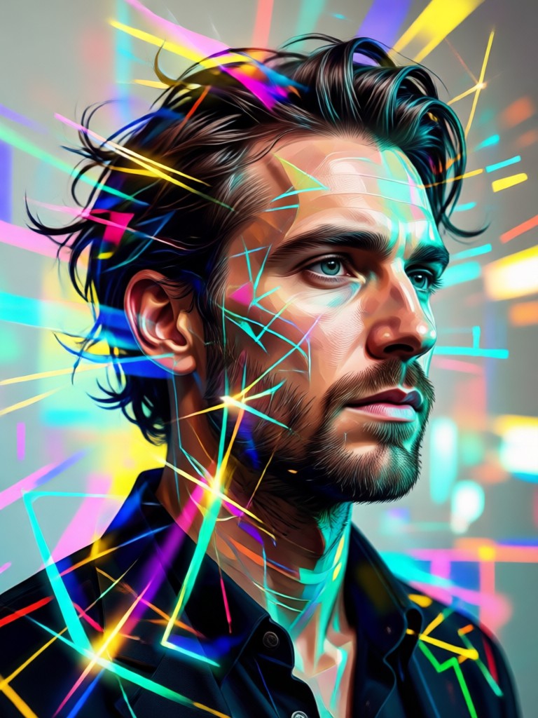 Portrait blended with watercolor paint splashes