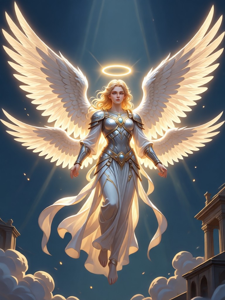 Ethereal angel in flowing robes and light