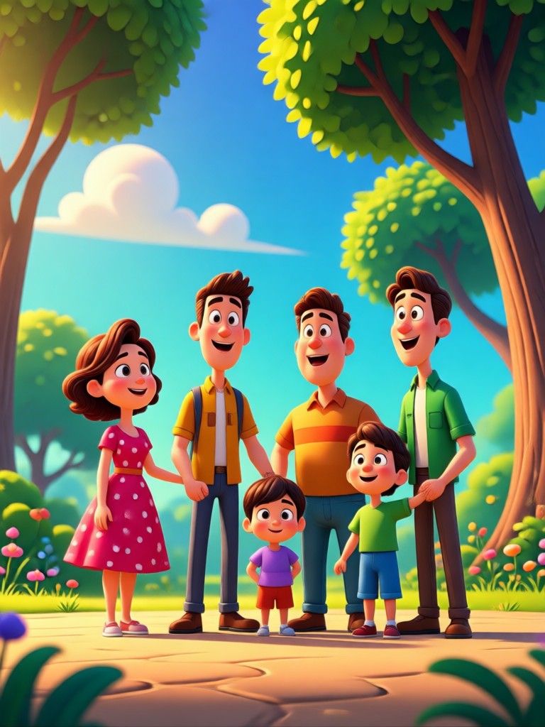 Wedding photo transformed with Pixar family filter