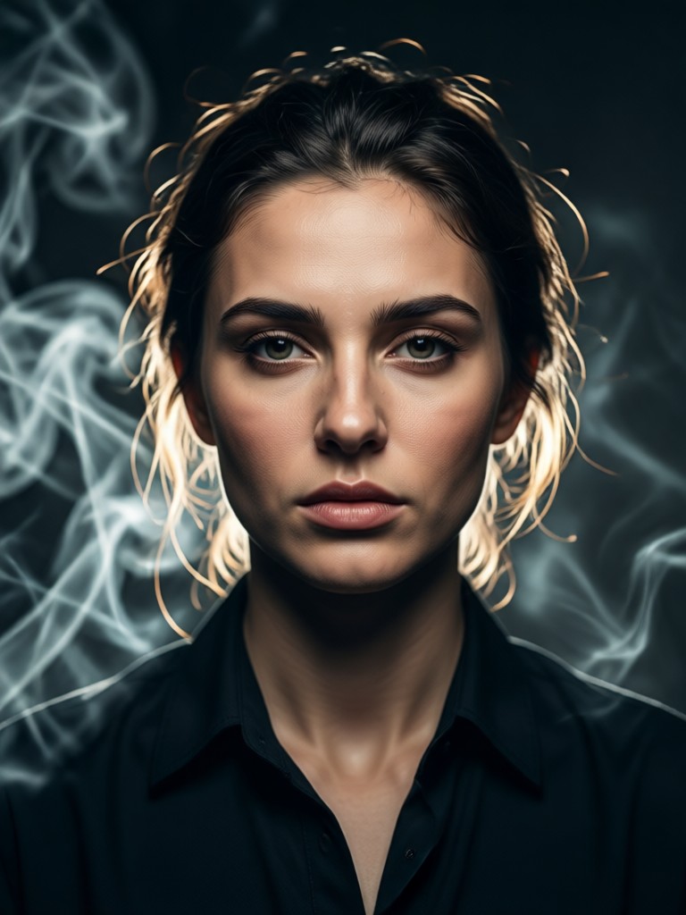 Retrato con gradación de color cinematográfica y neblina