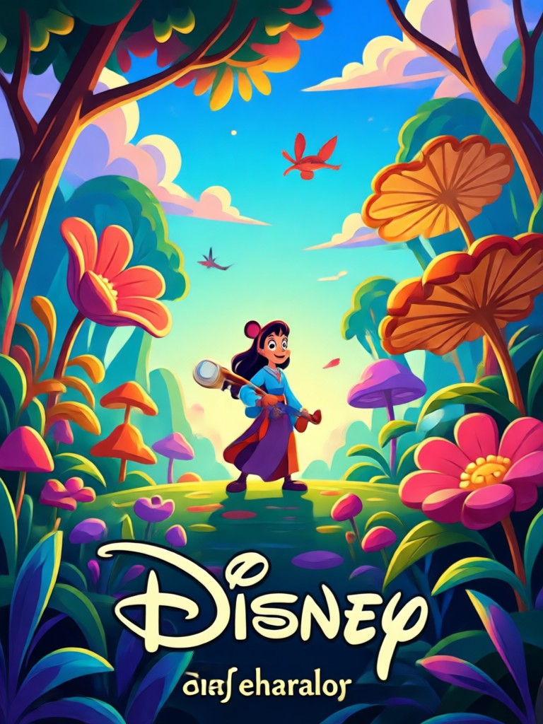 Pixar style 3D family adventure poster