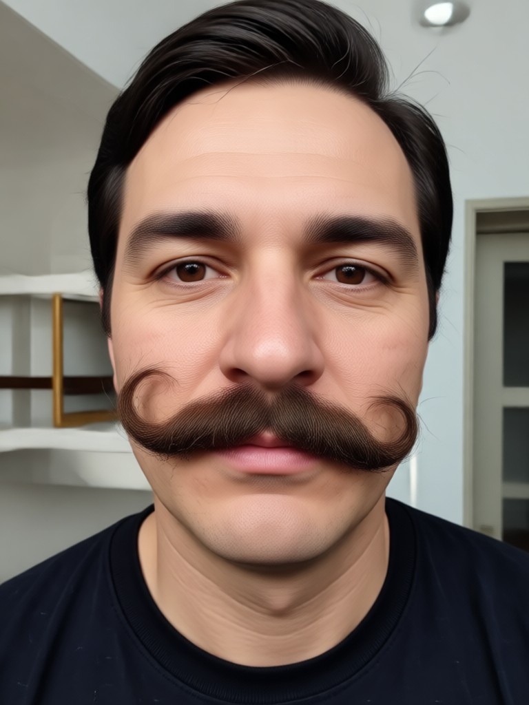 Before and after photo adding a thick mustache