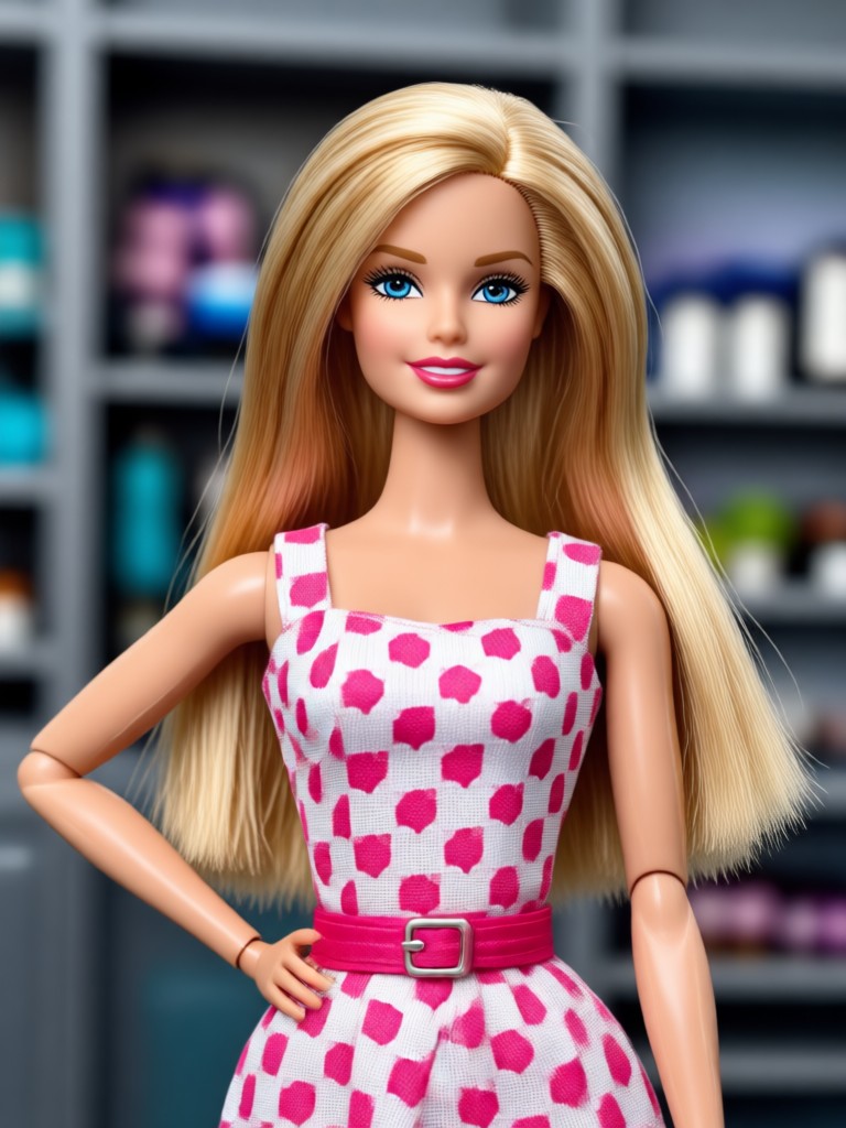 Elegant brunette Barbie doll in a formal evening gown