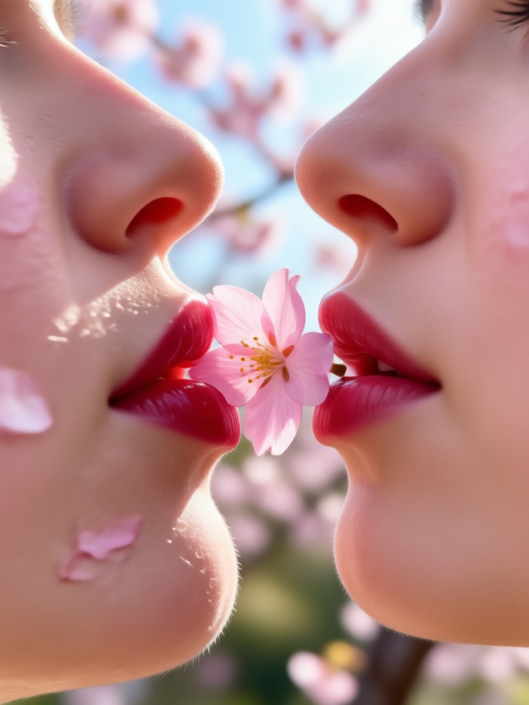 Friends sharing cherry blossom moment