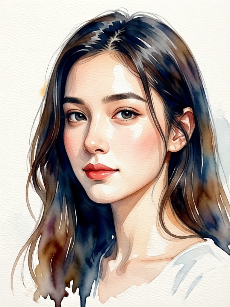Watercolor portrait with textured paper effect