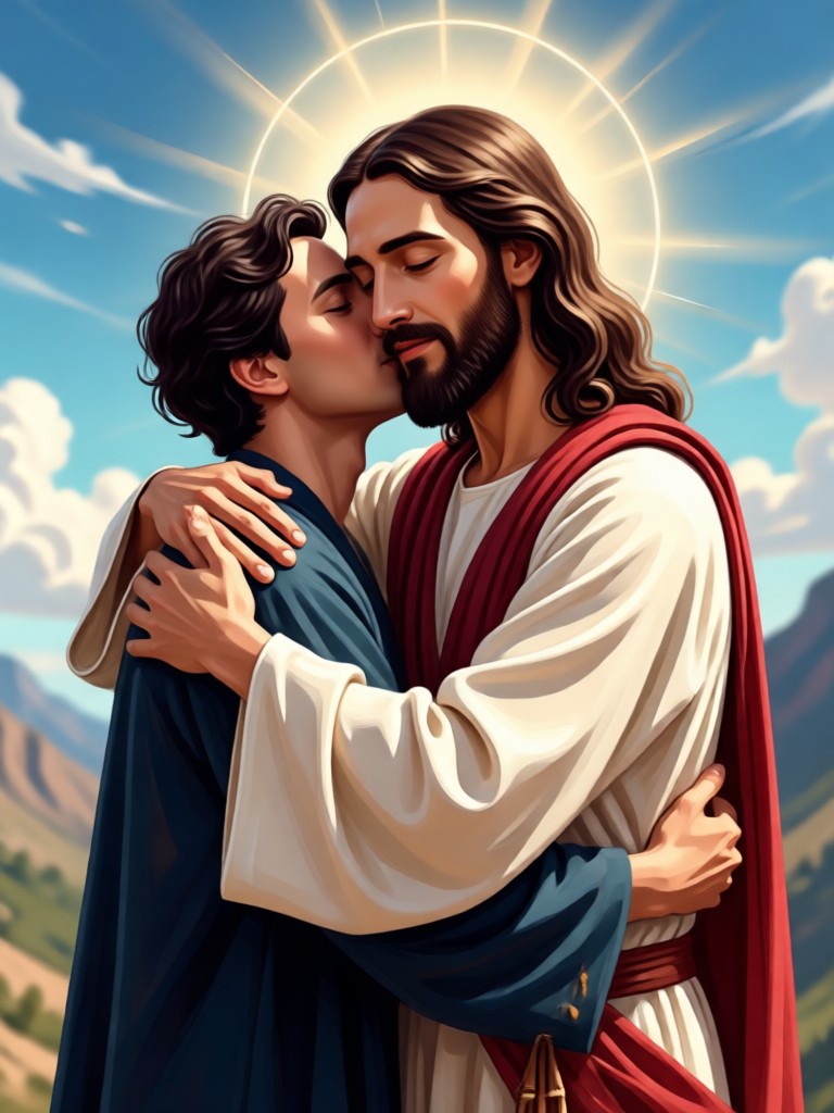 AI Jesus hug video example app interface