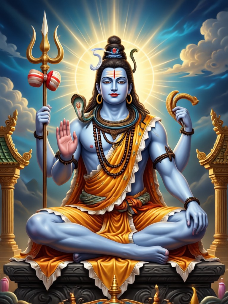 Watercolor AI art of Shiva with serene expression