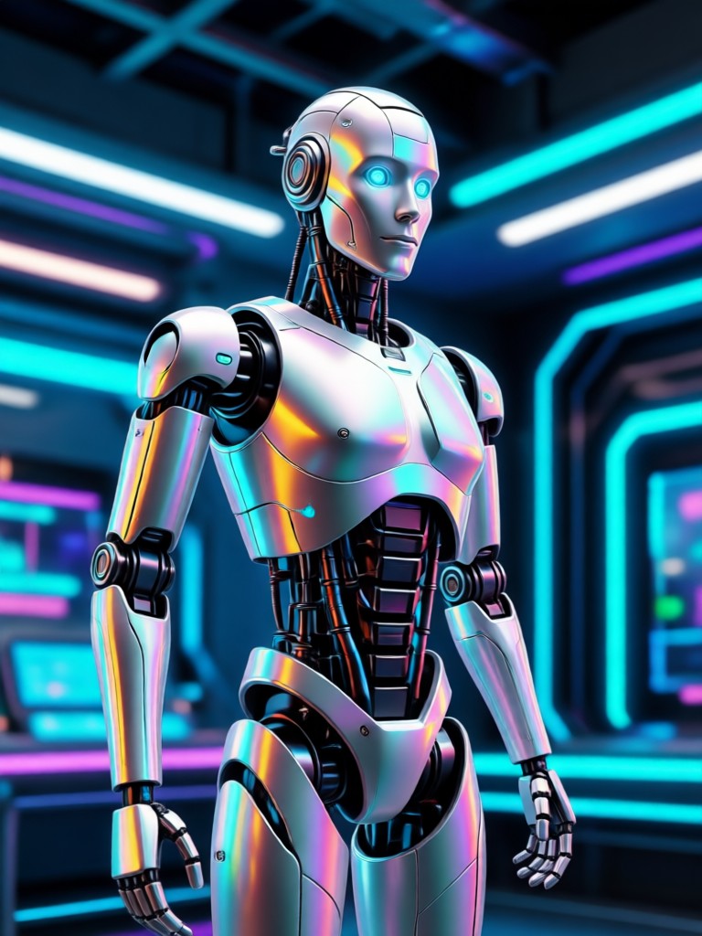 Portrait featuring a holographic display particle effect overlay